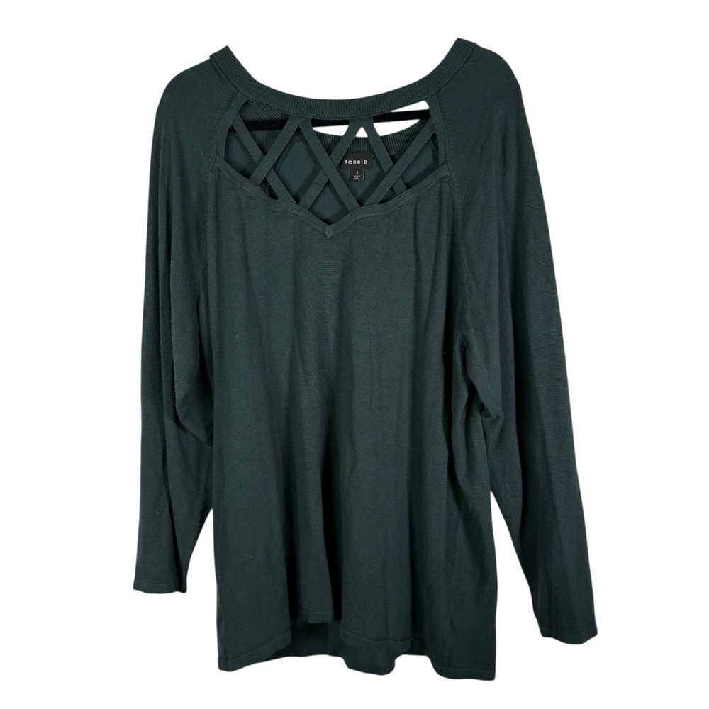 Torrid Women’s 3 Green Long Sleeve Blouse Shirt Top Cut Out Details Sweater